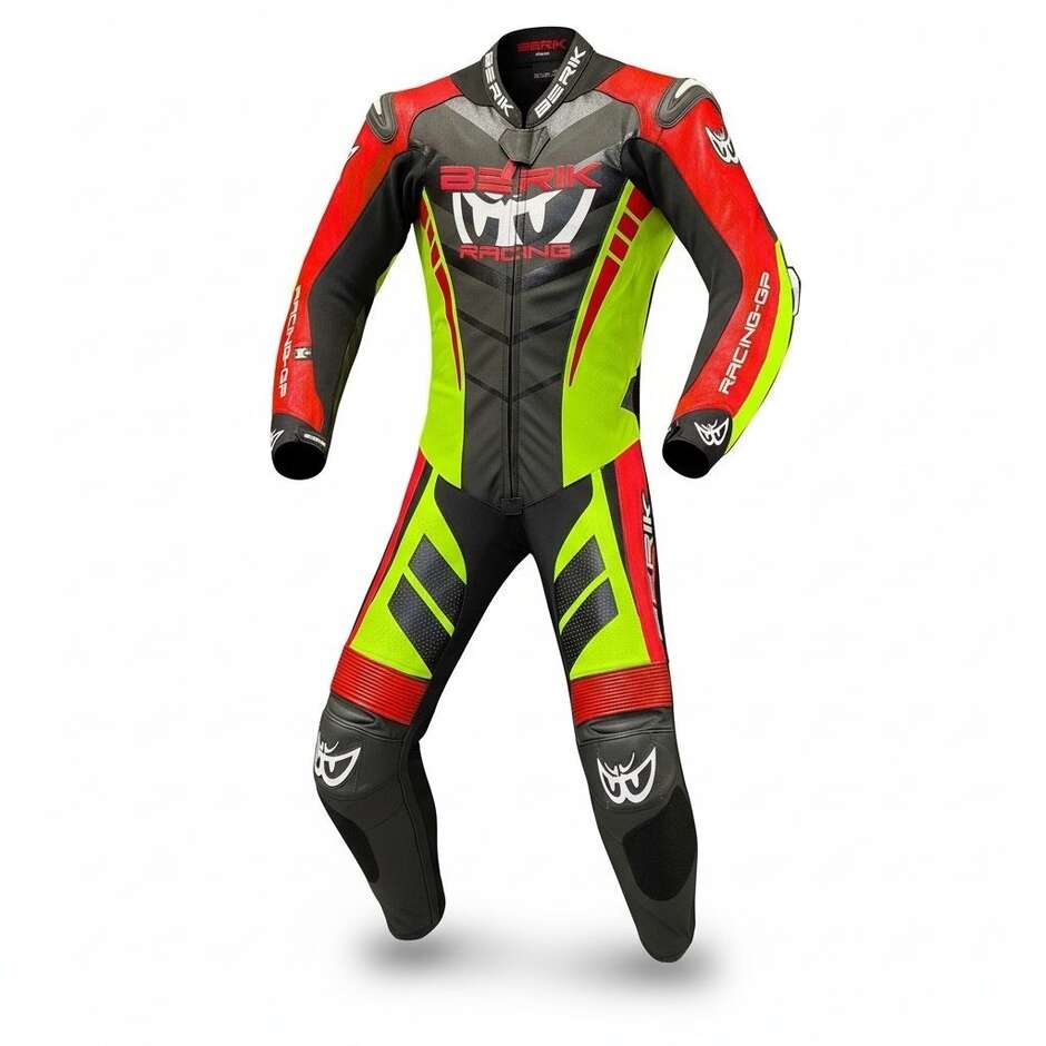 TUTA MOTO IN PELLE BERIK 2.0 NERAROSSA/GIALLA FLUO