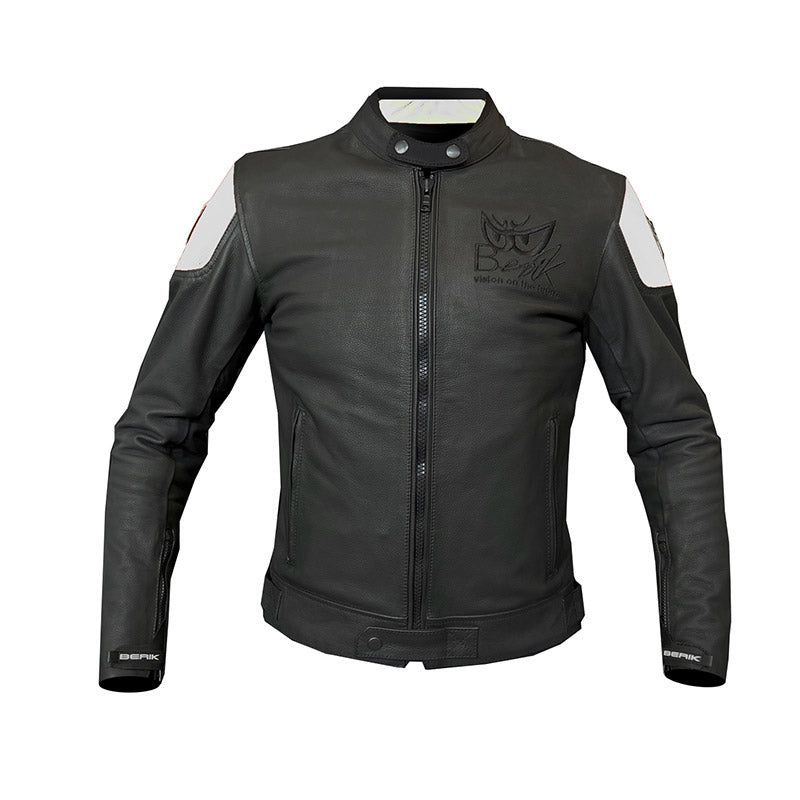 GIUBBOTTO MOTO IN PELLE BERIK NERO/BIANCO