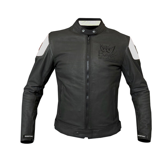 GIUBBOTTO MOTO IN PELLE BERIK NERO/BIANCO
