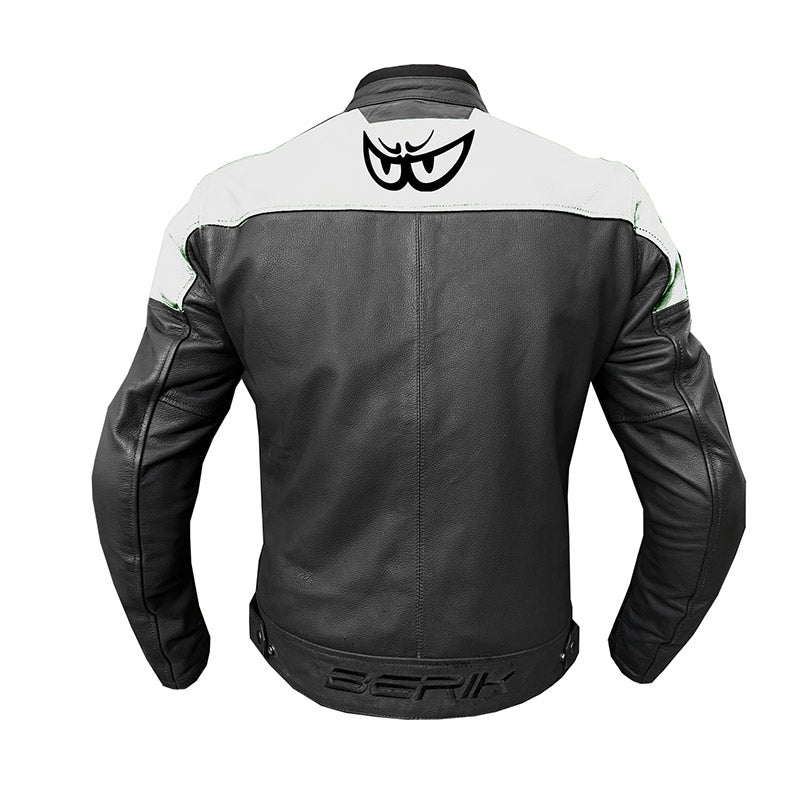 GIUBBOTTO MOTO IN PELLE BERIK NERO/BIANCO