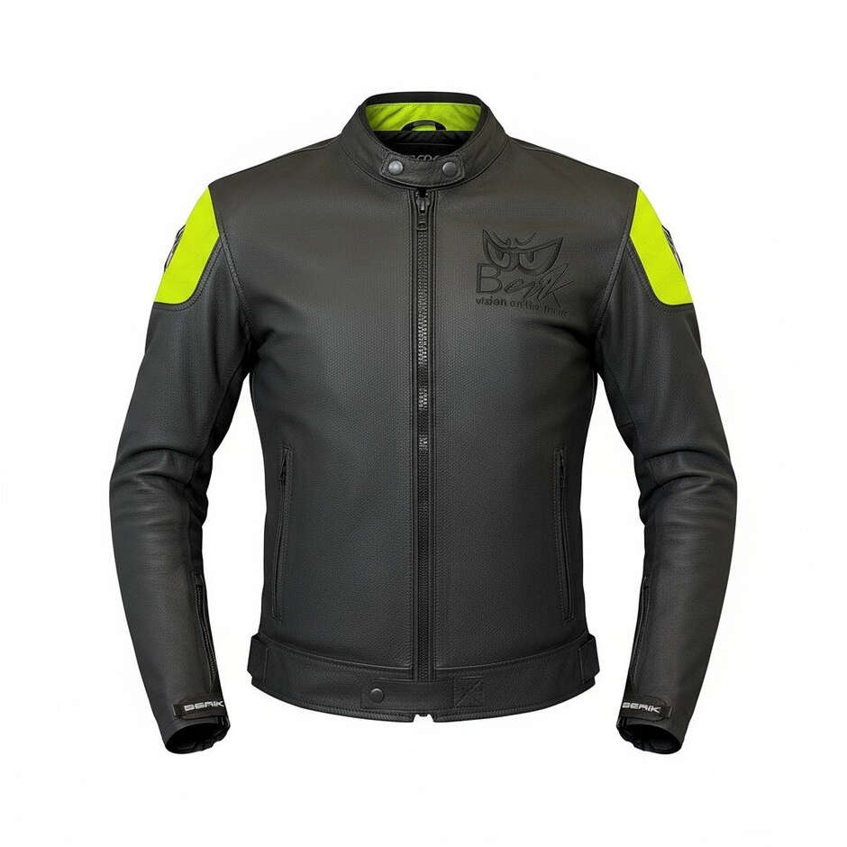 GIUBBOTTO MOTO IN PELLE BERIK NERO/GIALLO