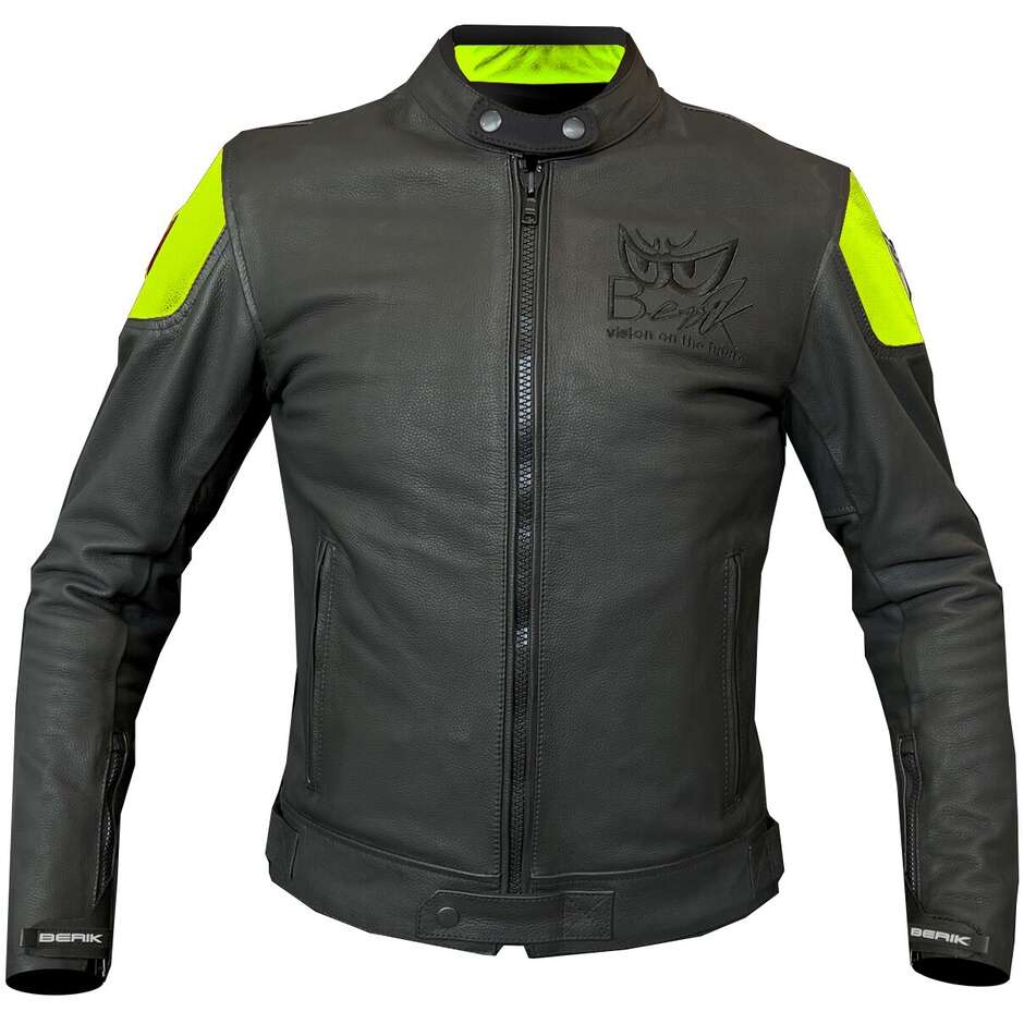 GIUBBOTTO MOTO IN PELLE BERIK NERO/GIALLO