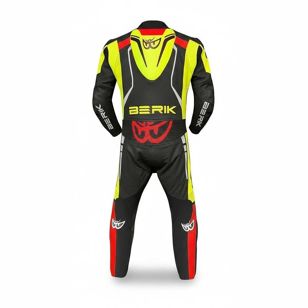 TUTA MOTO IN PELLE BERIK2.0 NERA/ROSSA/GIALLO FLUO