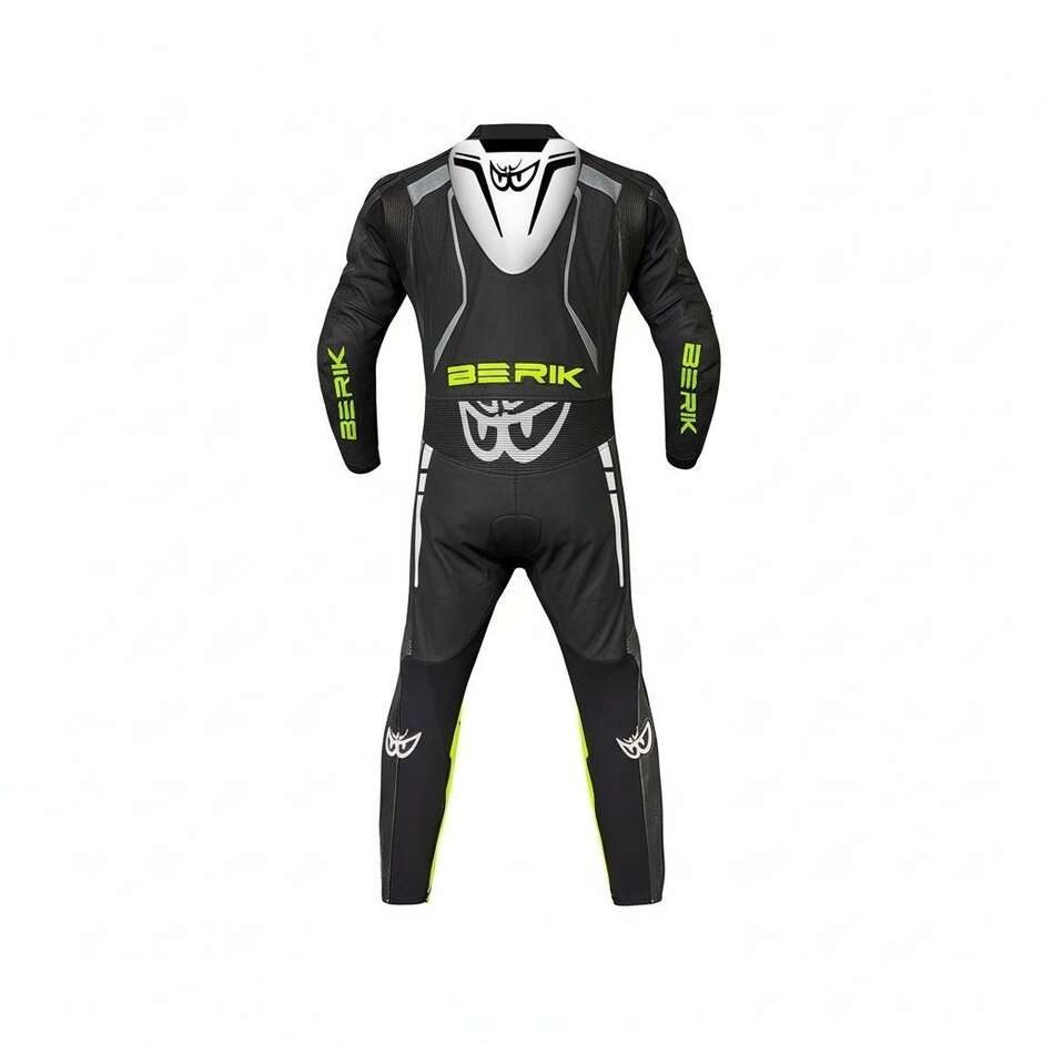 TUTA MOTO IN PELLE BERIK NERO/GRIGIO/GIALLO FLUO